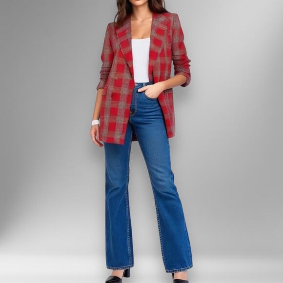 Majorelle Size XXS Paula Blazer Jacket Coat Red Plaid Longline Oversized Preppy - Picture 11 of 11